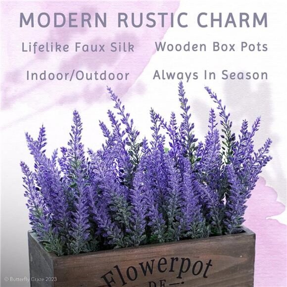 Artificial Lavender Plants in Rustic Wooden Planters - Lifelike, Stunning Flower - Picture 5 of 6